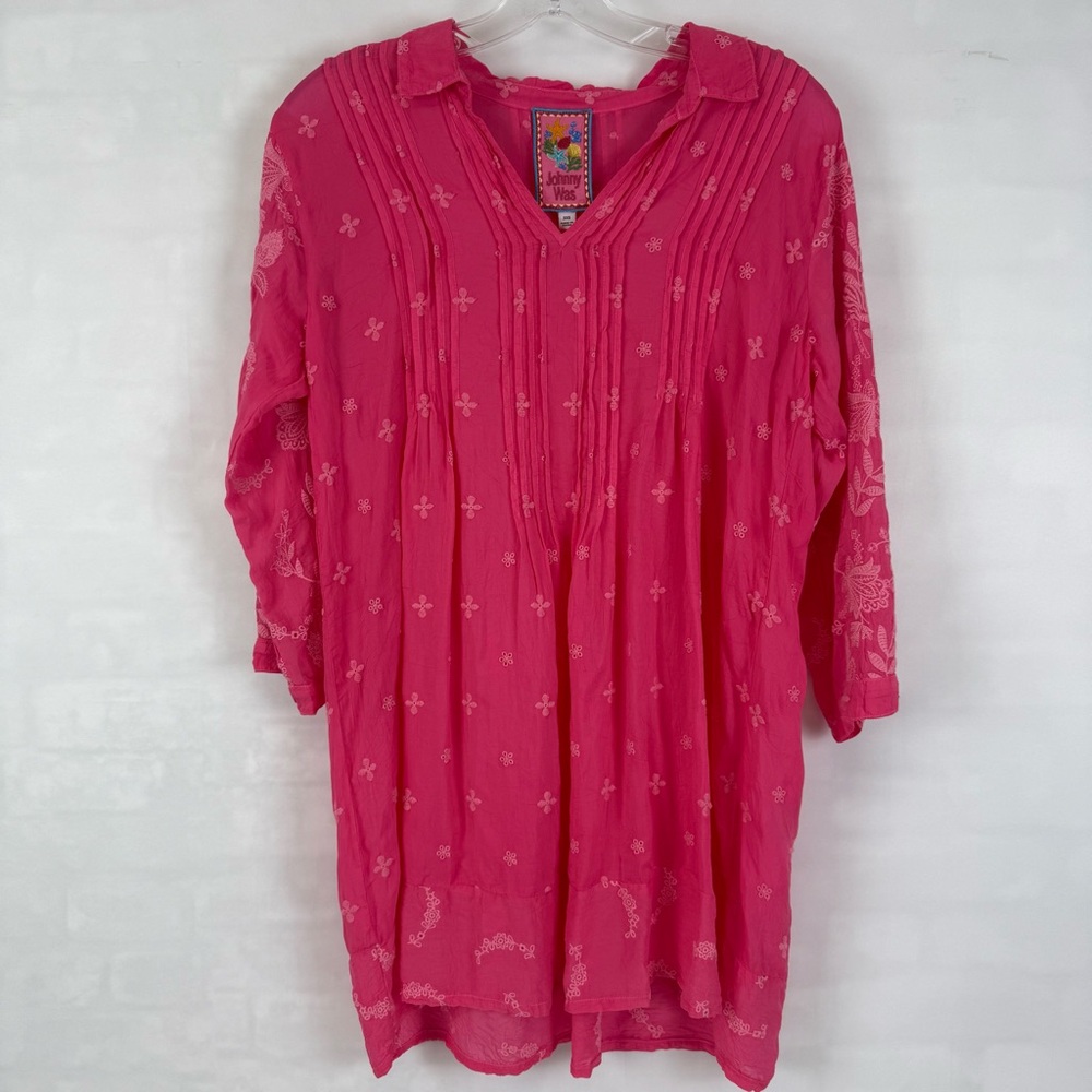 Johnny Was Marti Vera‎ Tunic Size XXS Pink Women’s Embroidered Flounce Hem
